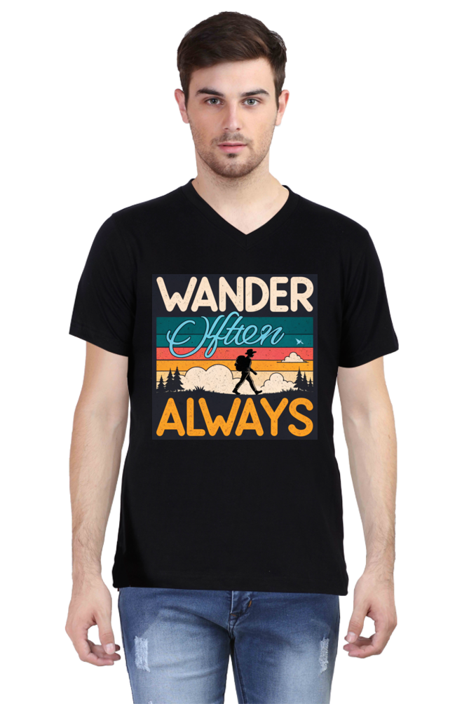 Male V Neck T-Shirt UV34 Black | Wander Often Wonder Always 1 Male V Neck T-Shirt UV34 Black | Wander Often Wonder Always