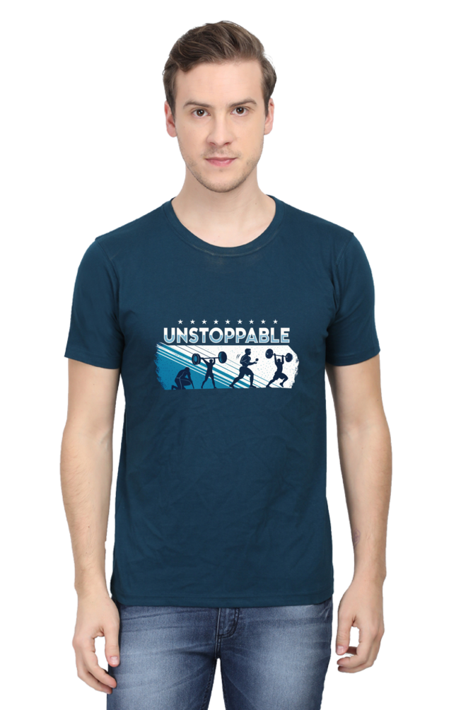 Male Classic Crew T-Shirt Petrol Blue | Unstoppable Print 1 Male Classic Crew T-Shirt Petrol Blue | Unstoppable Print