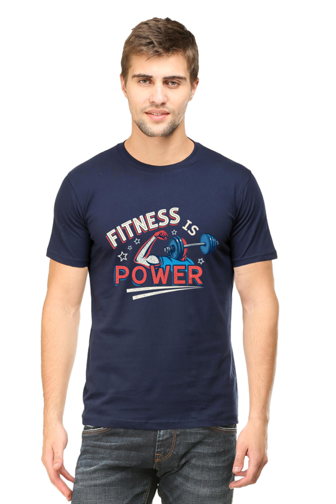 Male Classic Crew T-Shirt Navy Blue | Fitness Is Power Print 1 Male Classic Crew T-Shirt Navy Blue | Fitness Is Power Print