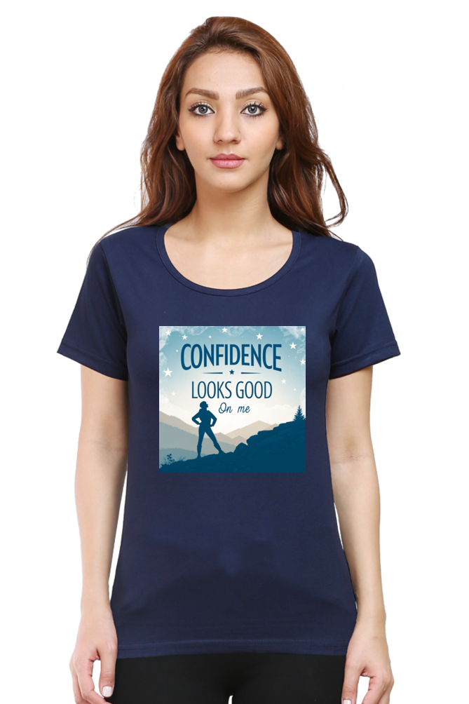 Female Classic Crew T-Shirt – Navy Blue | Confidence Looks Good on Me 1 Female Classic Crew T-Shirt – Navy Blue | Confidence Looks Good on Me