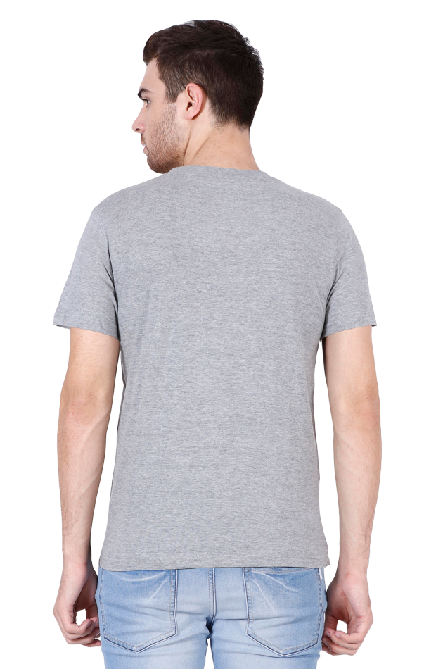 Male V Neck T-Shirt UV34 Grey Melange | Risk Regret Print 2 Male V Neck T-Shirt UV34 Grey Melange | Risk Regret Print - Image 2